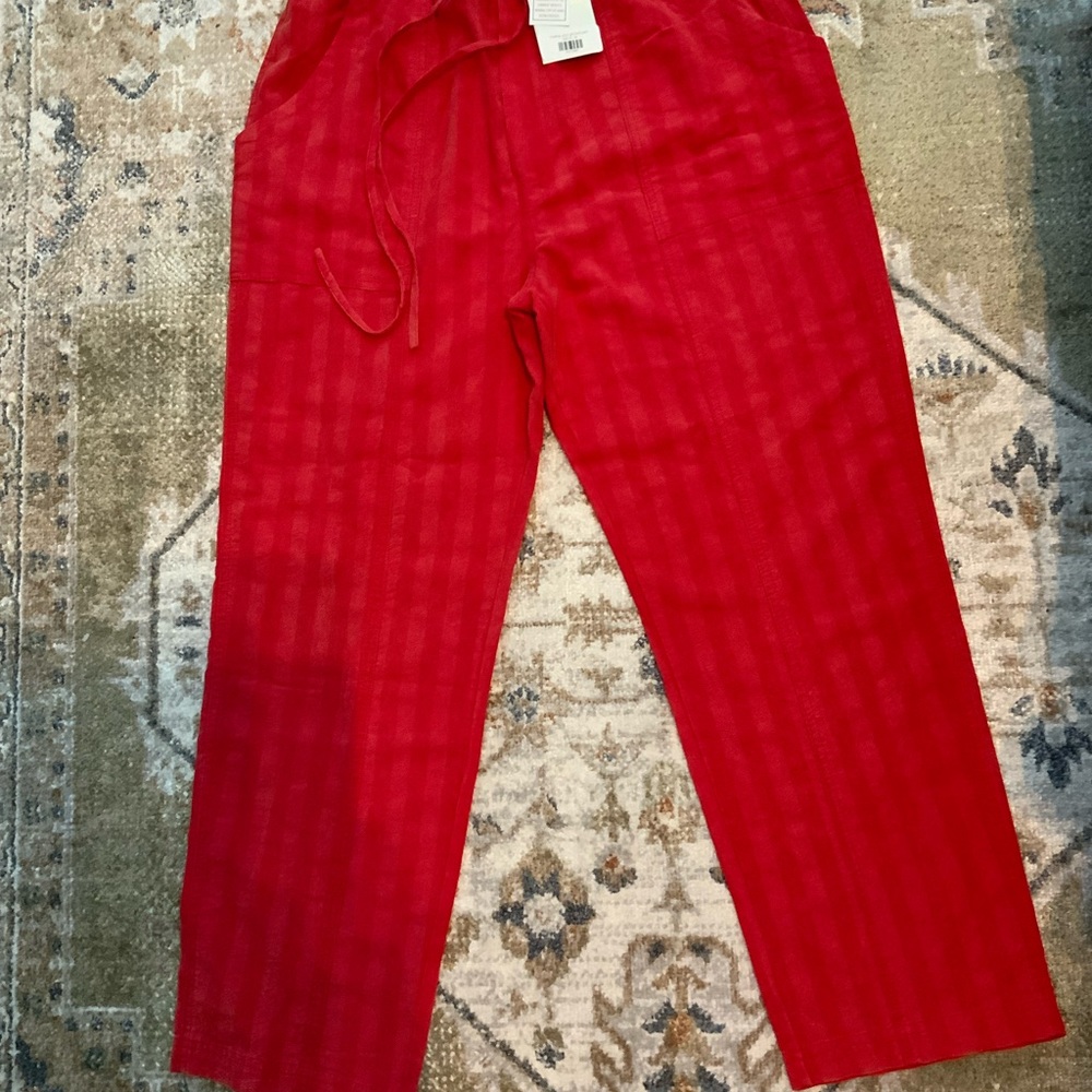 NWT Elastic Waist Linen-Blend Pants with  Tonal Stripe Pattern size Medium